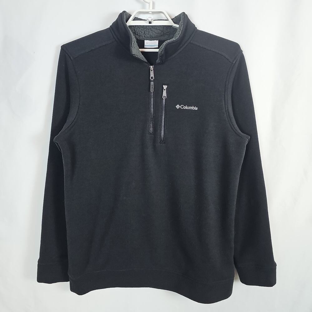 Columbia Men's Black Fleece Quarter Zip Pullover Sweater Jacket Chest Pocket XL